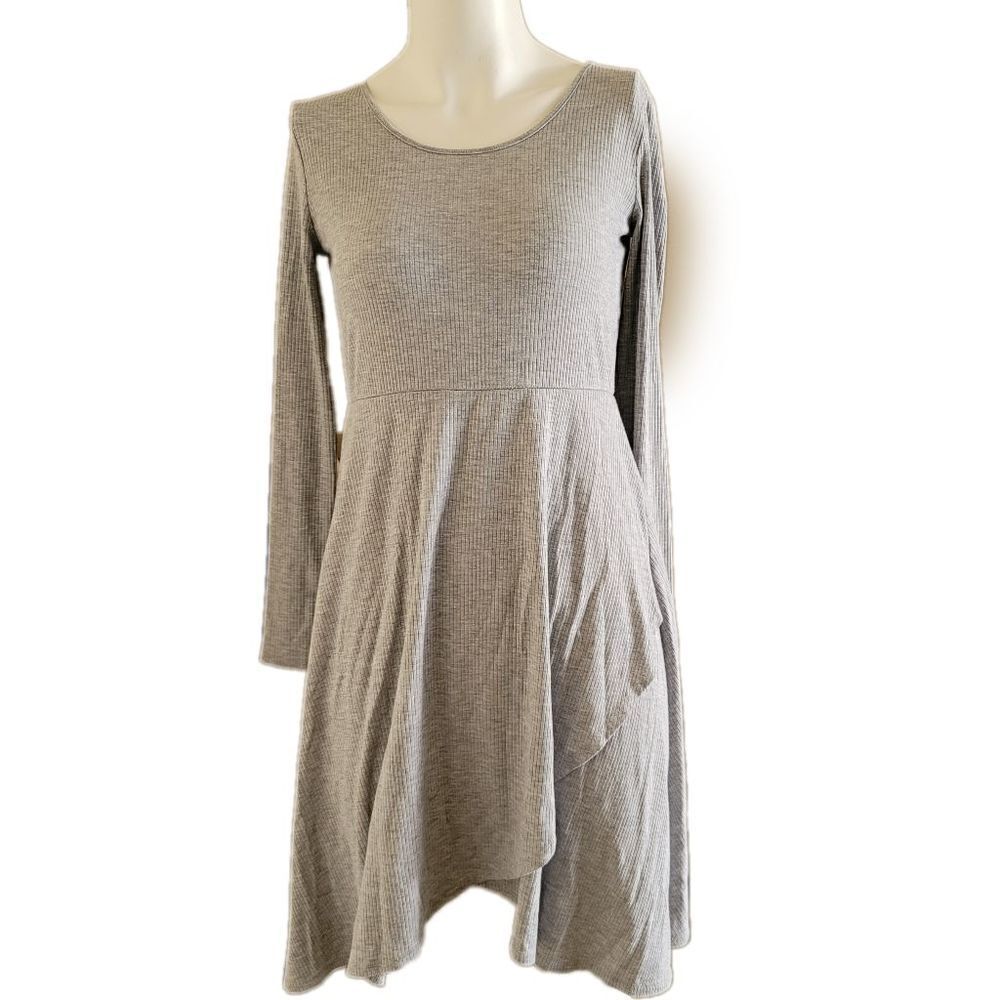 Art class big girls youth xl 14-16 grey ribbed long sleeve midi dress pullover c